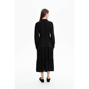 A-Line Black <b>Chiffon</b> <b>Dress</b> with Belt - Product Image 3
