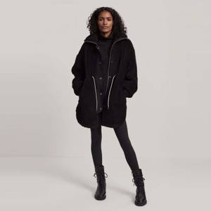 Veste Sherpa noire à col haut à la mode avec boutons à pression sécurisés Veste d'hiver douce et confortable - Product Image 2