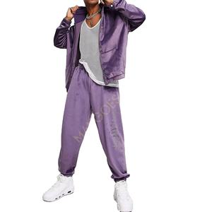 Mangoes Fashion OEM Diseño Conjuntos Deportivos de Algodón Morado Sólido para Hombre y Mujer, Pantalones de Chándal de Terciopelo de Corte Regular con Textura Diamante para Invierno - Product Image 1