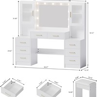 Nouvelle conception de coiffeuse de maquillage pour la maison, double armoire, grands tiroirs, étagères de rangement, miroir LED, table de maquillage blanche