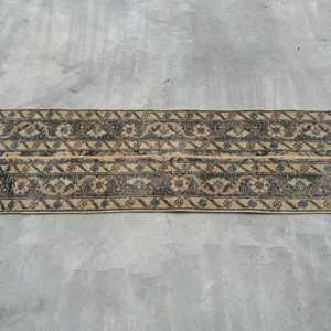 Turkish Small Rug, 1.6x4.9 ft Vintage Rug, <b>Brown</b> Check <b>Wool</b> Rug - Product Image 3