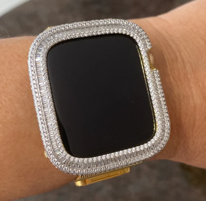 Vỏ bảo vệ đồng hồ Apple Watch Sport mặt vuông mạ vàng, đính đá zirconia kiểu <span class=keywords><strong>baguette</strong></span>, toàn bộ mặt được trang trí, kiểu unisex, với kim cương nhân tạo. - Product Image 3