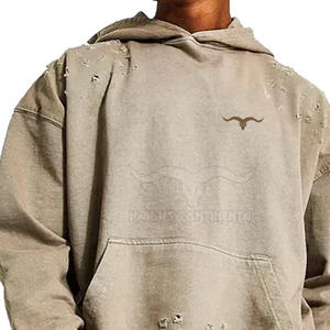 Style de rue personnalisé surdimensionné Distressed Hoodies Blank Plain Sweats à capuche en détresse d'hiver pour hommes - Product Image 6