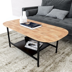 Modern 2-tier Oval Coffee <b>Table</b> 120x60x60cm Oak Top Iron Frame Living Room Furniture Convertible TT68155 - Product Image 3