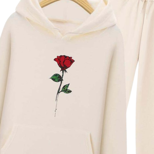 Ensemble de survêtement à capuche imprimé rose pour femmes, jogging en molleton, ensemble crème, streetwear décontracté d'hiver, tenue de sport, vente en gros, nouvelle mode - Product Image 2