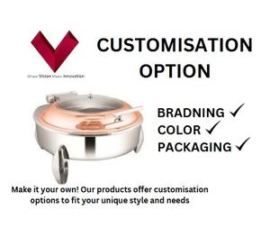 SS Round Half Glass Chafing Dish Cover Rose Gold Frame 7L, Round SS Food <b>Warmer</b> with Half Glass Lid 7L - Product Image 3