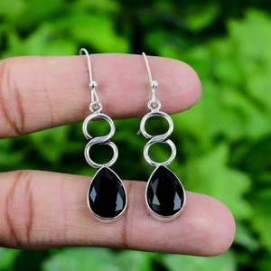 925 Stamped Silver High Quality <b>Earrings</b> 925 Sterling Silver Handmade Gemstone Black <b>Onyx</b> Spinner Wedding Gift <b>Earrings</b> - Product Image 4