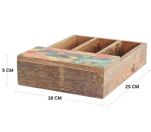 Porte-cuillères horizontal en bois de manguier et de sheesham, porte-ustensiles en bois, porte-couverts pour comptoir - Product Image 4