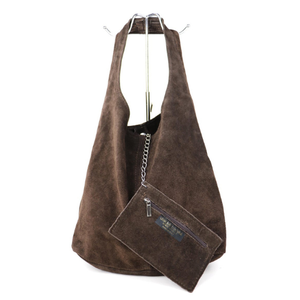 Bolso Hobo de gamuza marrón chocolate Bolso de cuero italiano hecho a mano, patrón personalizado y logotipo, bolso de hombro de lujo - Product Image 4