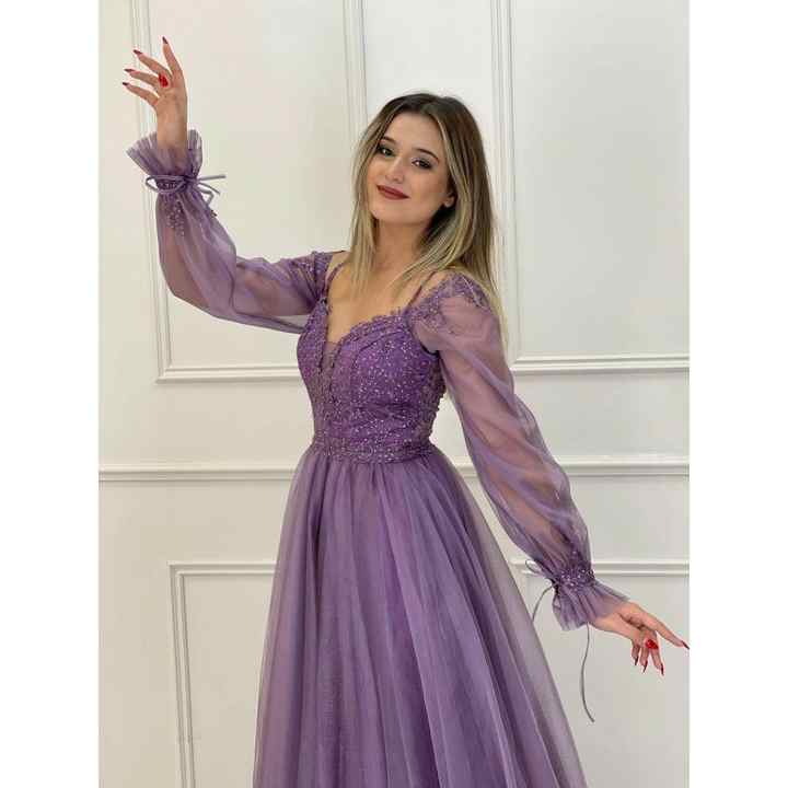 Stars Women's Evening Dress With Laced Sleeves and Top Ht7275 7275