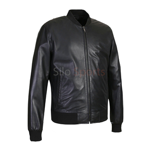 OEM 2025 Venta-Stock Chaqueta genuino de cuero negro teñido liso con cuello levantado para hombre Alta calidad Bajo MOQ Tallas grandes Invierno calentado - Product Image 5