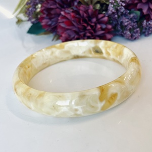 White and Yellow <b>Bangle</b> <b>Bracelet</b> made from Natural Baltic Amber; Natural Baltic Amber <b>bangle</b> Marbled 70 mm - Product Image 4