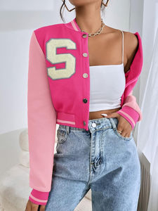 Veste de style universitaire avec corps en laine, taille courte, veste pour femmes en vente en gros, vestes de style universitaire courtes - Product Image 5