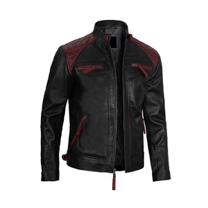Men's Genuine Cow Skin <b>Leather</b> <b>Jacket</b> with Stand Collar <b>Long</b> Sleeves Canvas Fabric Customized Logo Winter Street Wear-Wholesale - Product Image 5