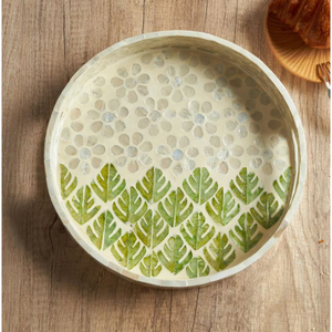 Fait de nacre incrustation plateau de service en bois plateau à café feuille verte Design dessus de table nourriture Dessert collations plateau de service - Product Image 6