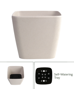 Jardinière à arrosage automatique biodégradable carrée de 8 pouces grande conception en plastique blanc cassé - Product Image 4