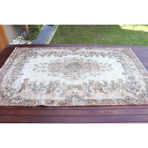 Vintage Large Rug 5.4x8.7 ft (165x266 cm), Turkish <b>Brown</b> Ikat <b>Wool</b> Rug - Product Image 3
