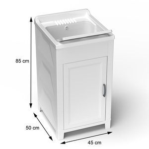 Mongardi White Polypropylene Resin Modern Water Resistant Laundry Sink 45L X 45-49W X 85H cm Lever Handle Faucet <b>Stone</b> Drain Kit - Product Image 3