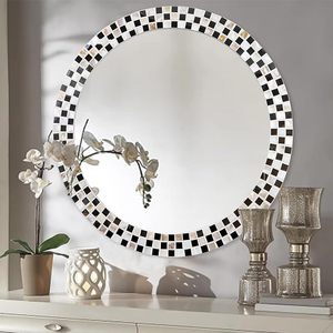 Elegant Luxury Modern Round Wall Mirror Wholesale Best Selling New Crackled Mother Pearl Design High Quality Wood Framed Mirror - Product Image 4