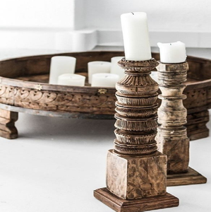 Juego de 4 candelabros de pilar de madera con borde vivo rústico con tapas lisas para la decoración del hogar y eventos de bodas - Product Image 4