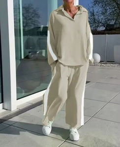 Conjunto de Dos Piezas de Invierno para Mujer, Pantalones Anchos Casuales y Holgados con Cuello de Solapa y Mangas Largas, Transpirables, a la Moda, Traje Deportivo Nuevo - Product Image 2