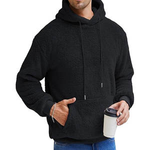 Sudaderas con capucha de lana Sherpa personalizadas de alta calidad, sudadera de lana negra lisa de gran tamaño, ropa de invierno, sudaderas con capucha Unisex - Product Image 4