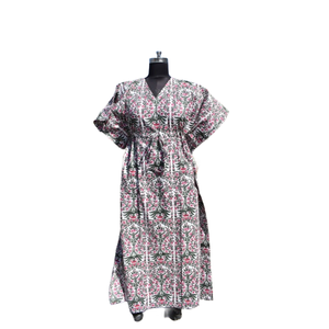 Kaftan Algodón Mujeres Handblock Floral Impreso Robe Sleepwear Maxi Dress - Product Image 1