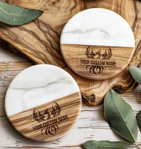 Juego de Posavasos de Madera y Mármol de Primera Calidad para Mesas de Centro y Comedor, Hechos a Mano para Decoración de Oficina en Casa a Bajo Costo - Product Image 1