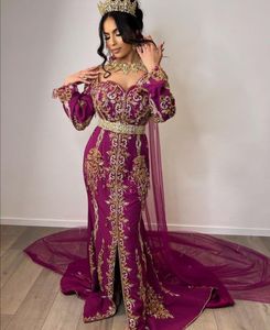 Nouveau Superbe Caftan Marocain de Créateur Violet en Crêpe de Soie avec Broderie Zardozi Faite Main pour Mariage 2025 - Product Image 1