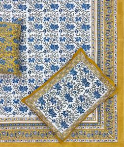 Drap de lit traditionnel 100% coton Jaipuri fabriqué à la main avec bordure Design main bloc imprimé drap de lit en coton doux avec ensemble d'oreiller - Product Image 2