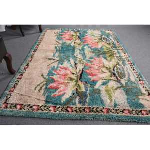 Alfombra Turca Vintage de 4.4x6.7 pies (133x204 cm), Alfombra Azul Abstracta - Product Image 4