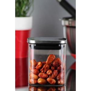 Pot en verre borosilicate de 700 ml avec couvercle métallique, forme cylindrique, pour le stockage des légumineuses ou des condiments - Product Image 4