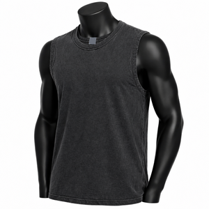 Camiseta sin Mangas Negra Lavada Personalizada para Hombre, Camiseta Deportiva de Algodón, Marca Privada, Proveedor Mayorista OEM - Product Image 3