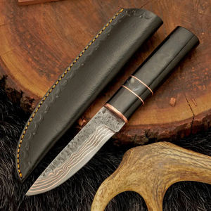 Couteau artisanal en cuivre San Mai Damas avec manche en résine, pour la chasse et le camping, avec étui en cuir - Product Image 2