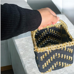 Top Quality Black <b>Square</b> Cotton Hamper <b>Basket</b> 460g Handmade Customizable Multipurpose Storage Organizer Made in India - Product Image 2