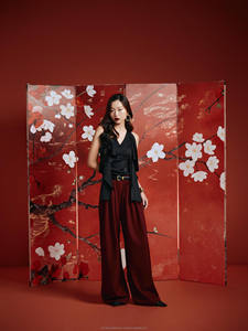 Chemise en soie sans manches WINGS Top avec un décolleté en V discret et des bretelles à volants qui cascade sur les épaules - Product Image 5