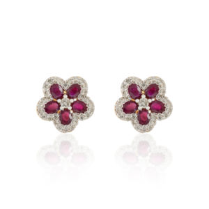 ต่างหู100% ทับทิมและเพชรธรรมชาติทำด้วยมือต่างหูทองคำสีเหลืองเข้ม18K เครื่องประดับดอกไม้อินเทรนด์ไม่เหมือนใครสำหรับผู้หญิง - Product Image 1