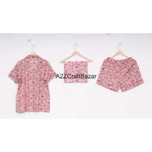 Conjunto de Pijama de Shorts para Mujer, 100% Algodón, Estampado Floral, con Cierre de Cordón, Impresión Digital, Suave y Transpirable, Ropa de Dormir de Verano - Product Image 5