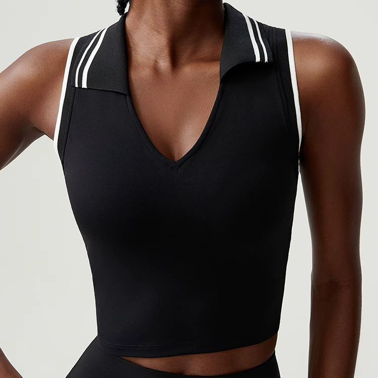 Custom High Quality Women's Sleeveless Quick-Drying Vest Fitness Yoga Running Sports V-Neck Tennis Top with Chest Pad