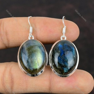 Boucles d'oreilles en argent sterling 925 avec pierres précieuses en labradorite naturelle pour femmes-Cadeau unique fait main-Bijoux - Product Image 4