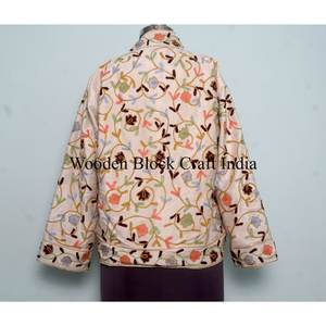 Winter Autumn Bohemian Floral Embroidered <b>Velvet</b> Eco-Friendly Varsity Jacket Windproof Breathable Suzani Cotton Filling Knitted - Product Image 5