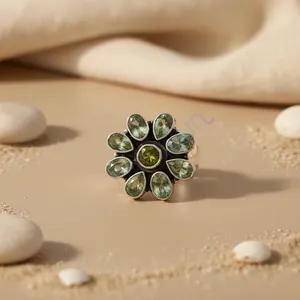 Bague en argent 925 avec grappe de fleurs et quartz serti clos, style bohème, tendance, bijoux de mariage pour femme - Product Image 3