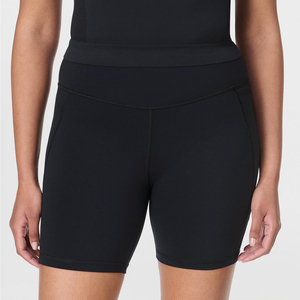 Pantalones cortos deportivos personalizados para gimnasio y entrenamiento para mujer, color negro genuino, sin costuras, de cintura alta, elástico, sólido, de compresión ajustable - Product Image 1