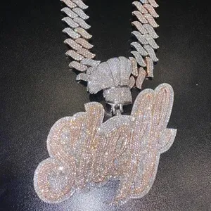 Pendentif personnalisé en moissanite VVS1, lettre cursive fine et petite, serti de pierres, en argent 925, bijoux hip hop, cadeau d'anniversaire pour femme - Product Image 5