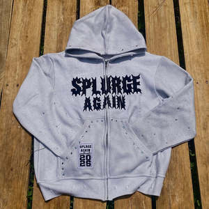 Sudaderas con capucha con apliques personalizados bordados sudaderas desgastadas con diamantes de imitación chaqueta con cremallera lavado ácido Vintage lavado hombres ropa informal de lana - Product Image 3