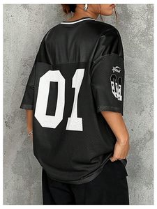 Ropa de calle de malla de media manga con cuello en V personalizada, camisetas holgadas gráficas, camisetas de gran tamaño, camiseta de baloncesto OEM transpirable sólida - Product Image 4