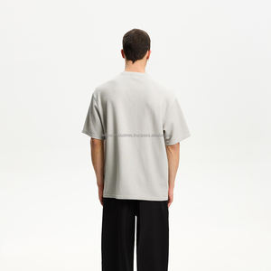 Camiseta informal de manga corta con estampado trasero bordado frontal sólido clásico de algodón puro 100% de gran tamaño para hombre - Product Image 2