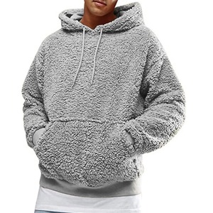 Autumn Winter <b>Men's</b> <b>Sherpa</b> <b>Hoodie</b> Solid Color Polar <b>Fleece</b> Pullover Sweatshirt with Long Sleeves Plain Dyed Fuzzy Pullover - Product Image 3