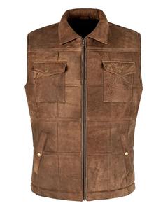 Vente en gros de haute qualité nouveau véritable gilet en cuir de moto marron sans manches respirant avec styles de boutons - Product Image 1