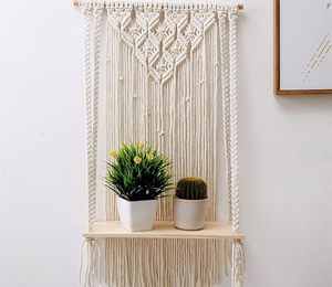 Étagères murales en bois macramé Décoration végétale Étagères en macramé pour chambre Salon Chambre à coucher Article cadeau Cuisine - Product Image 5